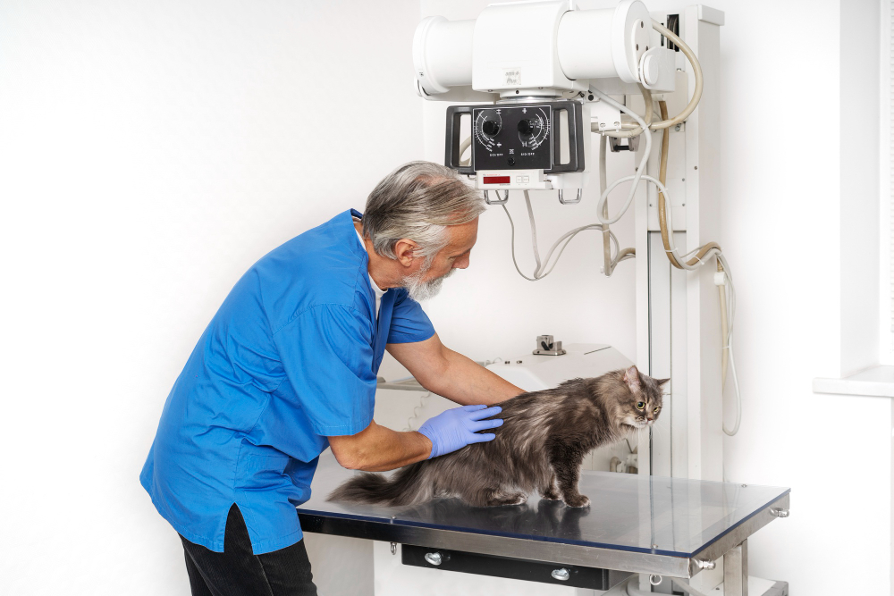 close up on veterinary doctor taking care of pet